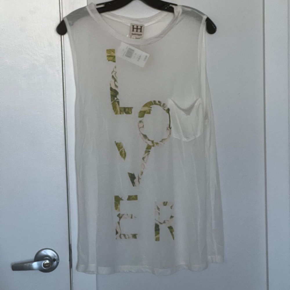 NWT HAUTE HIPPIE Sleeveless graphic Lover Tee shirt Sz M   $165 Top